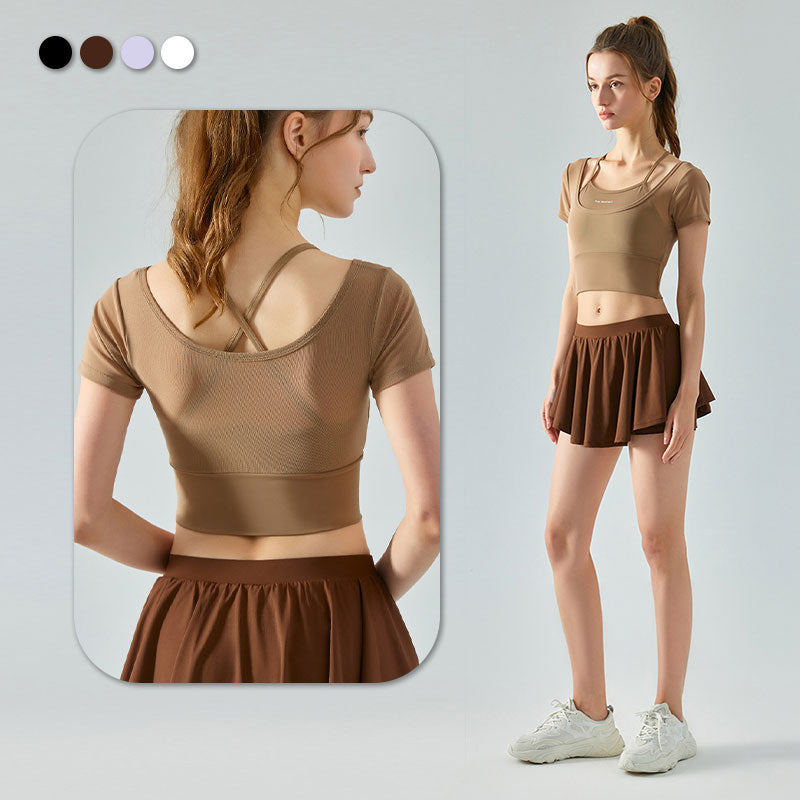 
                  
                    Breathable Custom Logo Sport T Shirt Tennis Top Women Skirt 2 Piece Sets Workout Clothing Active Tennis Wear
                  
                