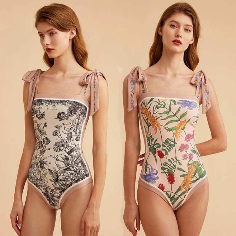 Cikini Swimwear New Double Sided Printing Two Side Swimsuit Women's Retro Floral One-Piece Summer Beach BikiniK&F