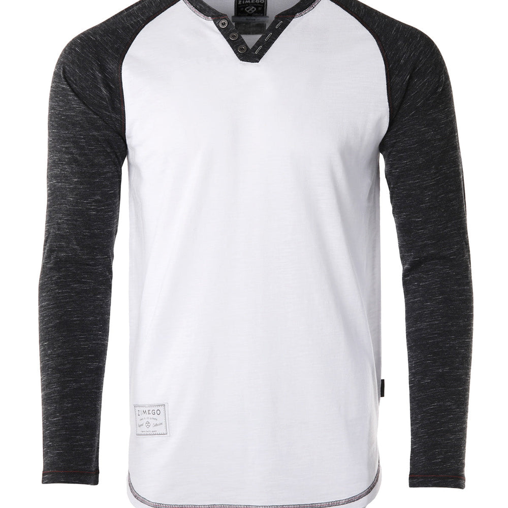 
                  
                    ZIMEGO Long Sleeve Contrast Raglan Henley V-Neck T-Shirts
                  
                
