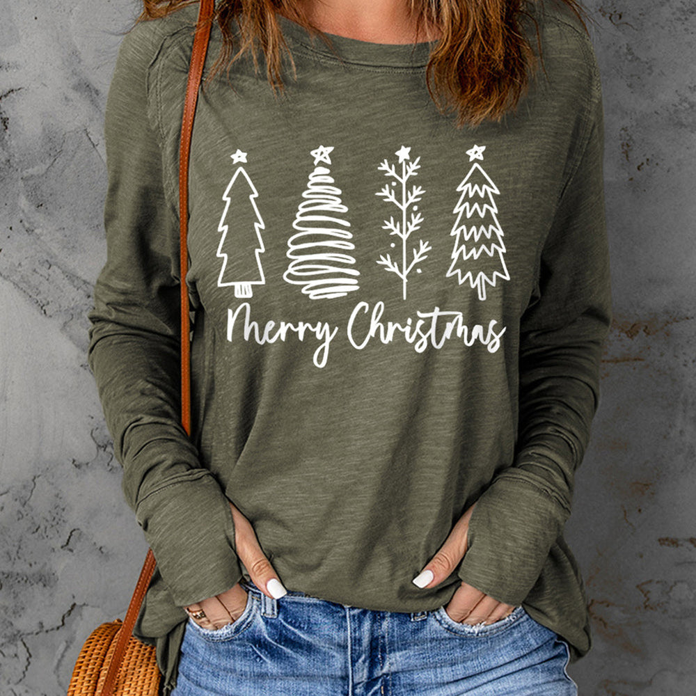 
                  
                    Thea Merry Christmas Trees Thumbhole Sleeve Graphic Tee
                  
                