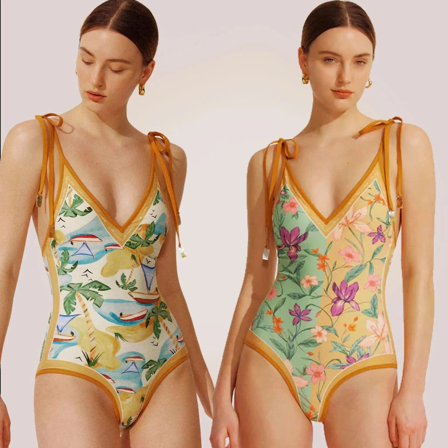 
                  
                    Double-sided Wear Retro French Suspender Swimwear One-piece Swimsuit AB Pattern Floral Bikini Monokini Youth Beach Bathing SuitsK&F
                  
                