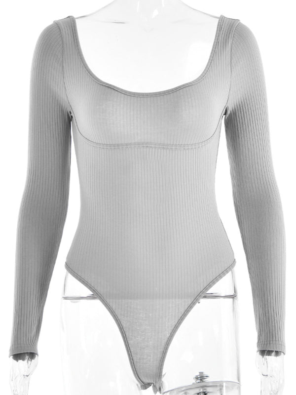 
                  
                    Square neck sexy backless long sleeve bodysuit
                  
                