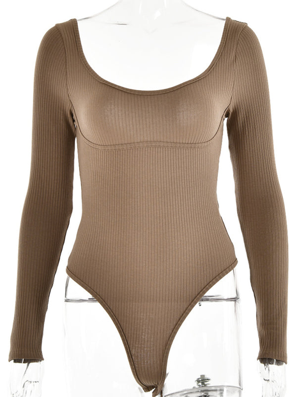 
                  
                    Square neck sexy backless long sleeve bodysuit
                  
                