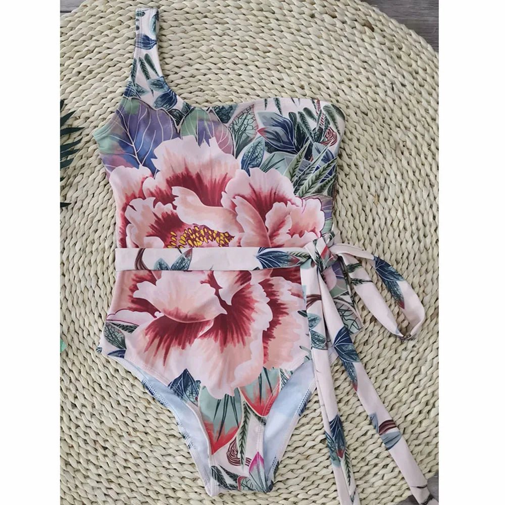 Sexy Triangle Micro Bikinis One Piece Complete Swimsuit Sun Protection Floral Print Women String Bathing Suit Push Up SwimwearK&F