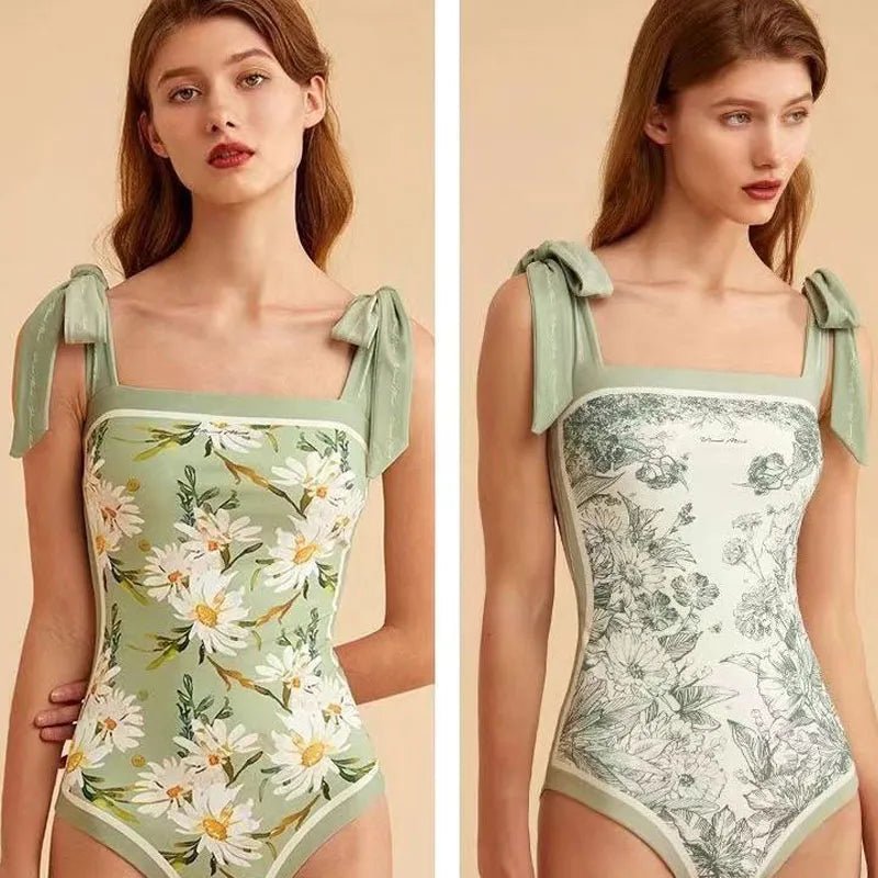 
                  
                    Summer 2023 Sexy Women's Printed Bikinis Set Fashion Slim Bow Spliced Vintage High Waist Swimwear for Female One-Piece SwimsuitK&F
                  
                